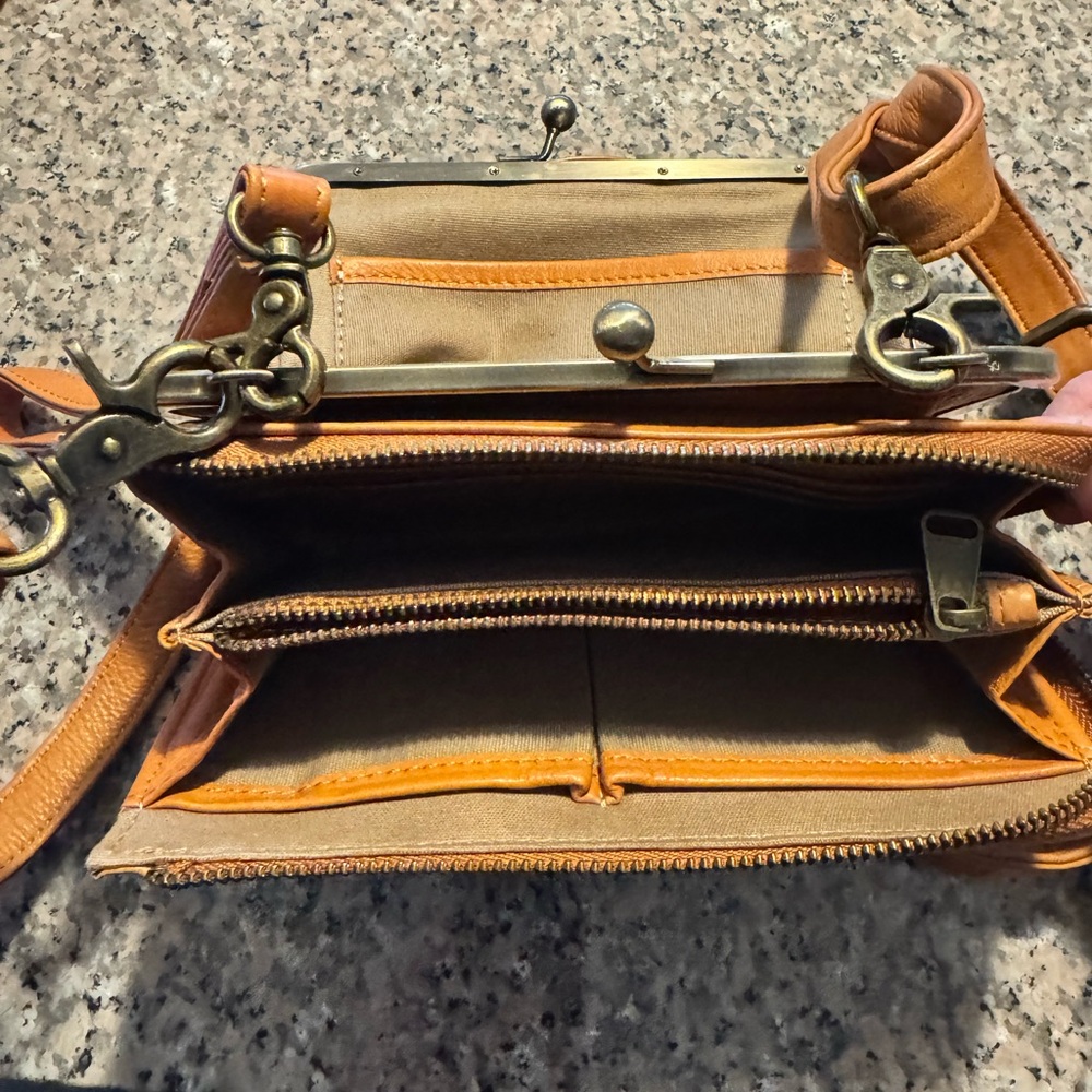 Minoy Tan Leather Mini Crossbody Wallet Bag - Picture 3 of 3